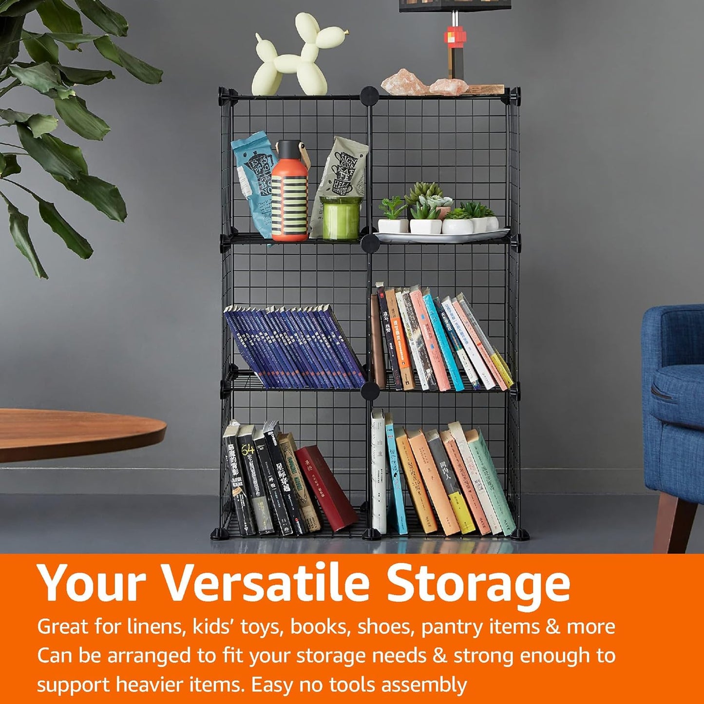 Stowly™-6-Cube Wire Grid Stackable Storage Shelves